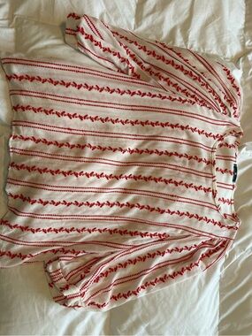 Argentinian Cream and Red Striped Embroidered Blouse